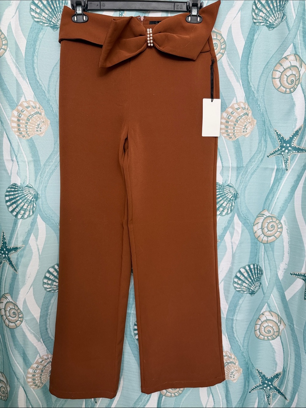 High-Waist Bow Front Wide-Leg Pants - Rust